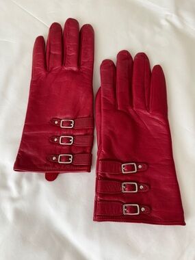 Merona Red Leather Gloves with Triple Buckle Accents
